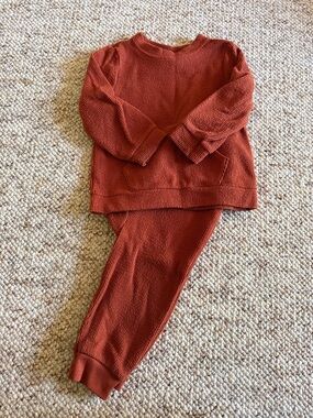 Kids Cozy Knit Sweatshirt & Jogger Set - Rust